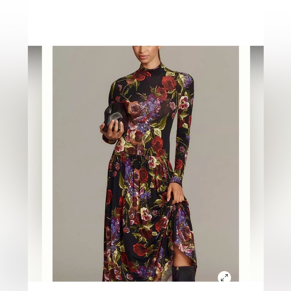 NWT Avec Les Filles Long-Sleeve Mock -Neck Anthropologie Portofino Rose Dress 14 - Picture 3 of 8